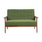 HOMEFUN getufte mid-century tweezitsbank met linnen/PU-bekleding en houten frame