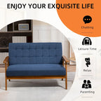 HOMEFUN getufte mid-century tweezitsbank met linnen/PU-bekleding en houten frame