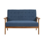 HOMEFUN getufte mid-century tweezitsbank met linnen/PU-bekleding en houten frame