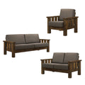 Jimo 3-teiliges Sofa-Set aus rustikaler Eiche und Leinenstoff von Furniture of America