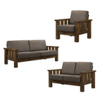 Jimo 3-teiliges Sofa-Set aus rustikaler Eiche und Leinenstoff von Furniture of America