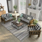 Jimo Rustic Oak and Linen Fabric 3-Piece Sofa Set by Furniture of America