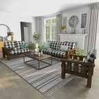 Jimo 3-teiliges Sofa-Set aus rustikaler Eiche und Leinenstoff von Furniture of America