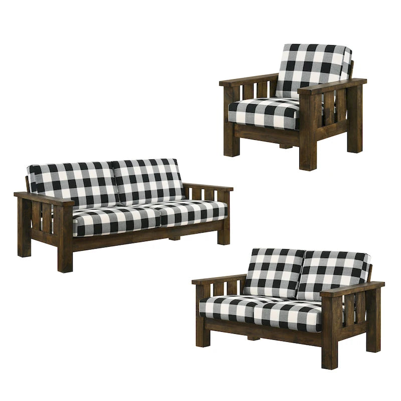 Jimo 3-teiliges Sofa-Set aus rustikaler Eiche und Leinenstoff von Furniture of America