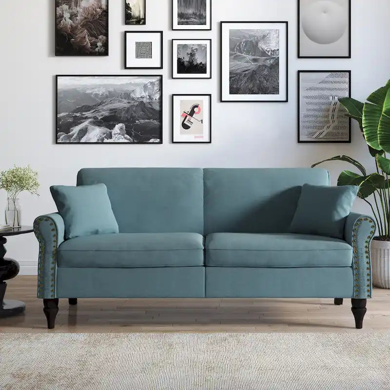 73 Nailhead Trim Sofa Rolled Arms Upholstered Loveseat