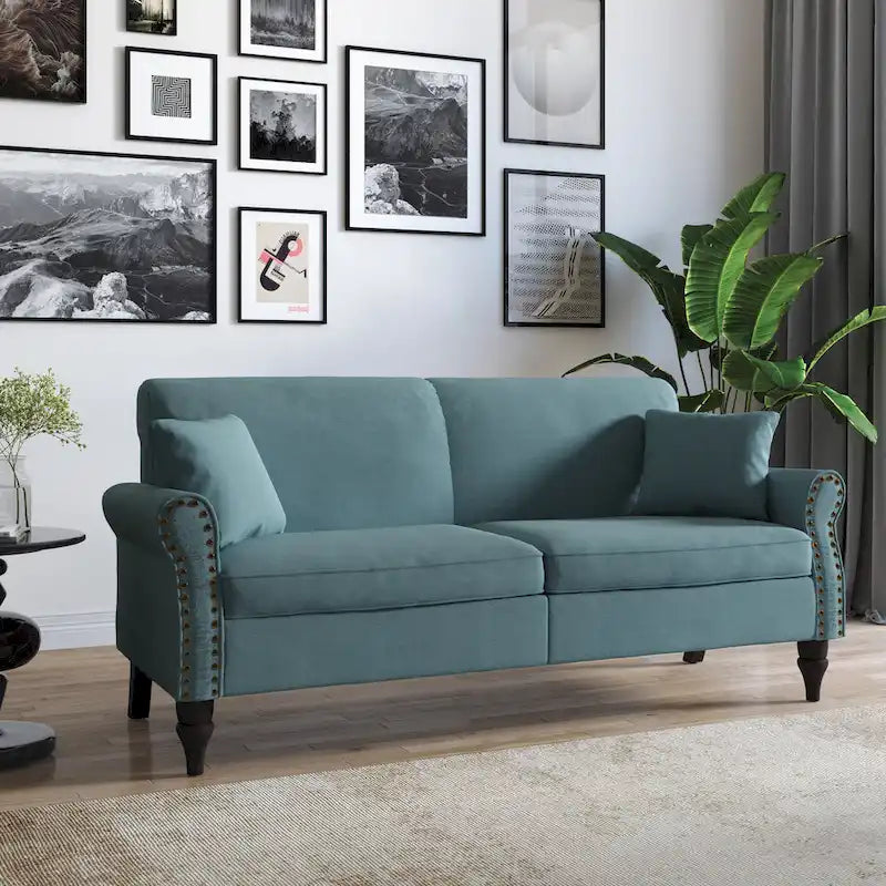 73 Nailhead Trim Sofa Rolled Arms Upholstered Loveseat