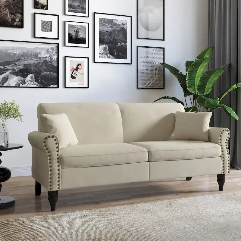 73 Nailhead Trim Sofa Rolled Arms Upholstered Loveseat