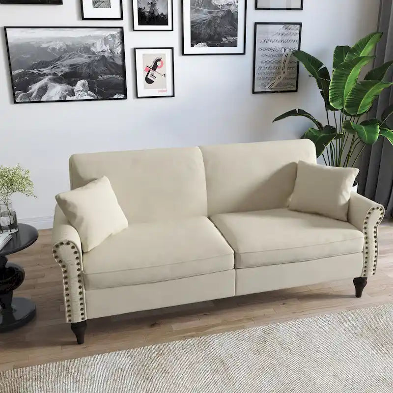 73 Nailhead Trim Sofa Rolled Arms Upholstered Loveseat