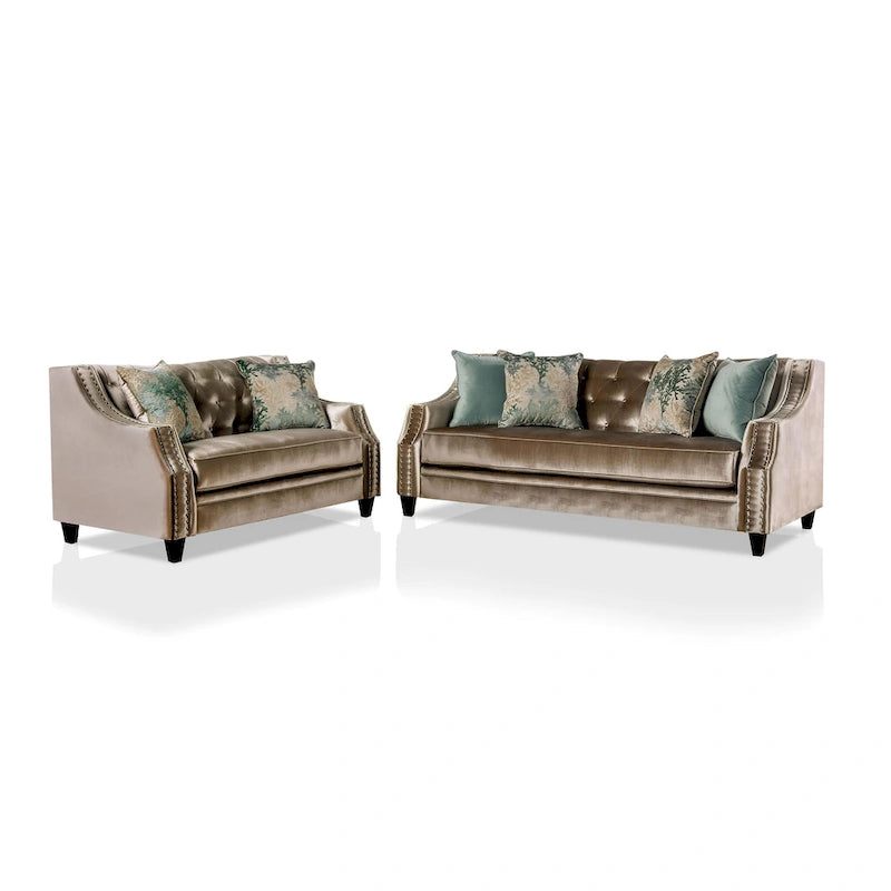 Vynn 2-teiliges Wohnzimmer-Set aus Chenille mit abfallenden Armlehnen im Übergangsstil von Furniture of America