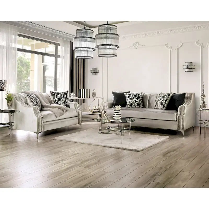 Vynn 2-teiliges Wohnzimmer-Set aus Chenille mit abfallenden Armlehnen im Übergangsstil von Furniture of America