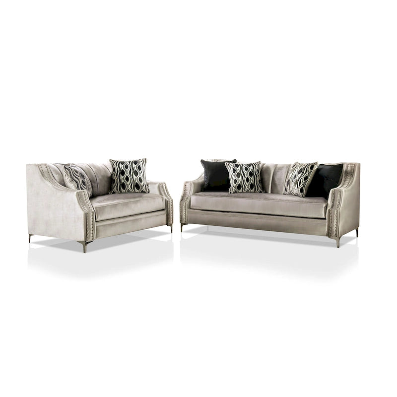 Vynn 2-teiliges Wohnzimmer-Set aus Chenille mit abfallenden Armlehnen im Übergangsstil von Furniture of America