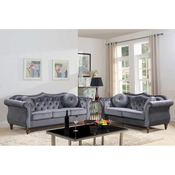 Gracewood Hollow Chesterfield-set voor de woonkamer, gestoffeerd met nagelkopdetails, 2-delig