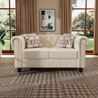 Morden Fort Chesterfield-loveseat van fluweel met knoopcapiton en sierspijkers, op stevige poten, voor de woonkamer