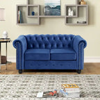Morden Fort Chesterfield-loveseat van fluweel met knoopcapiton en sierspijkers, op stevige poten, voor de woonkamer