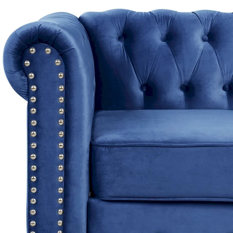 Morden Fort Chesterfield-loveseat van fluweel met knoopcapiton en sierspijkers, op stevige poten, voor de woonkamer