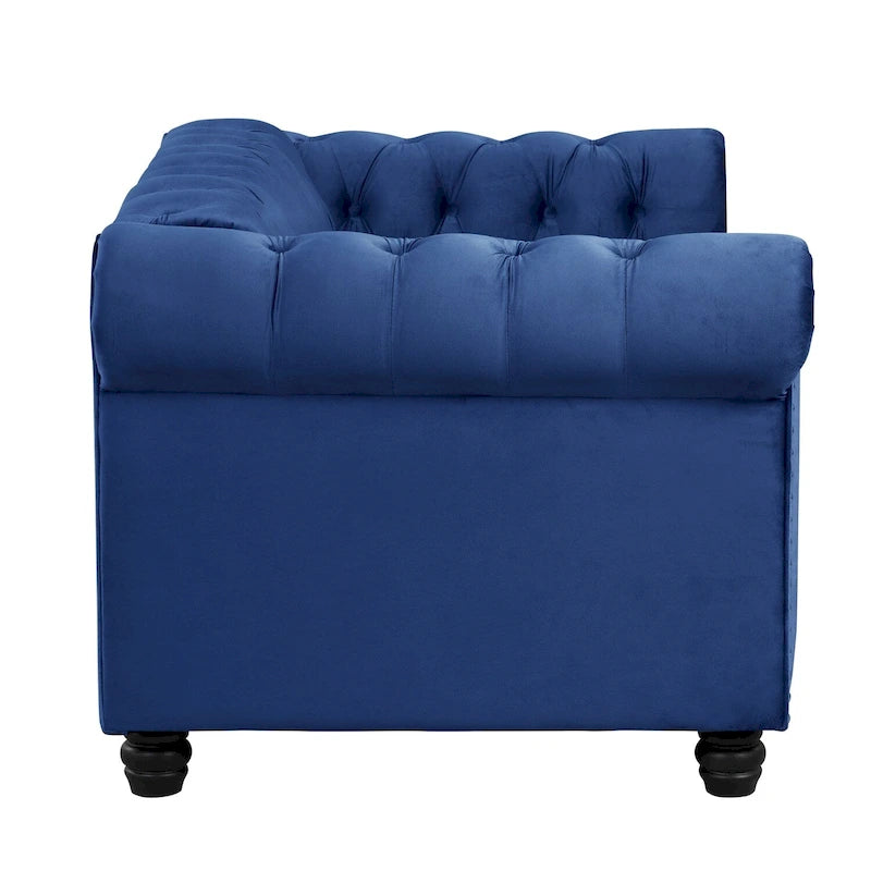Morden Fort Chesterfield-loveseat van fluweel met knoopcapiton en sierspijkers, op stevige poten, voor de woonkamer