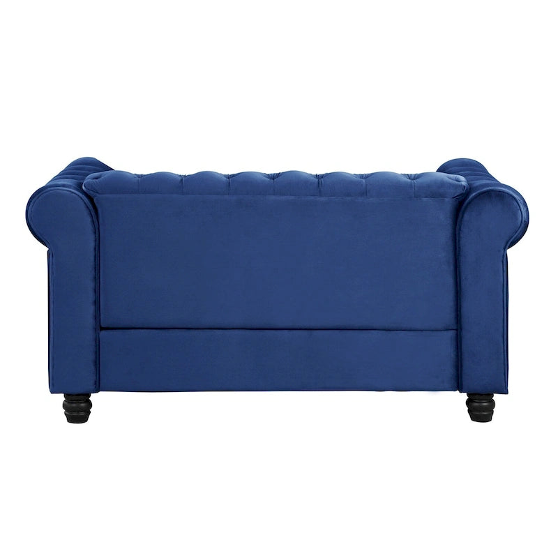 Morden Fort Chesterfield-loveseat van fluweel met knoopcapiton en sierspijkers, op stevige poten, voor de woonkamer
