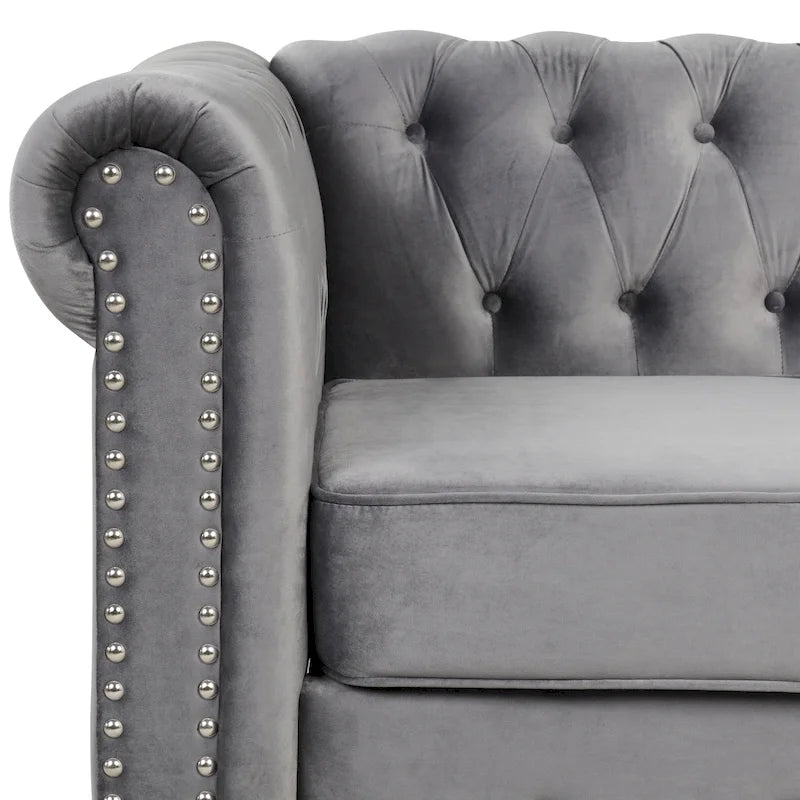 Morden Fort Chesterfield-loveseat van fluweel met knoopcapiton en sierspijkers, op stevige poten, voor de woonkamer