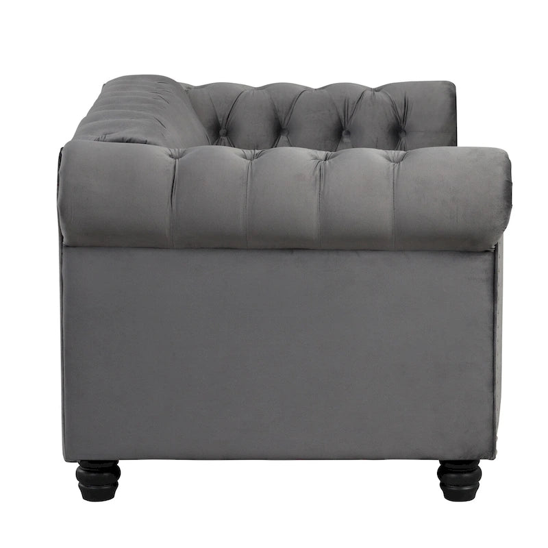Morden Fort Chesterfield-loveseat van fluweel met knoopcapiton en sierspijkers, op stevige poten, voor de woonkamer