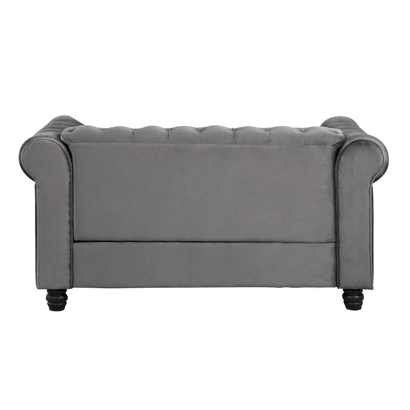 Morden Fort Chesterfield-loveseat van fluweel met knoopcapiton en sierspijkers, op stevige poten, voor de woonkamer