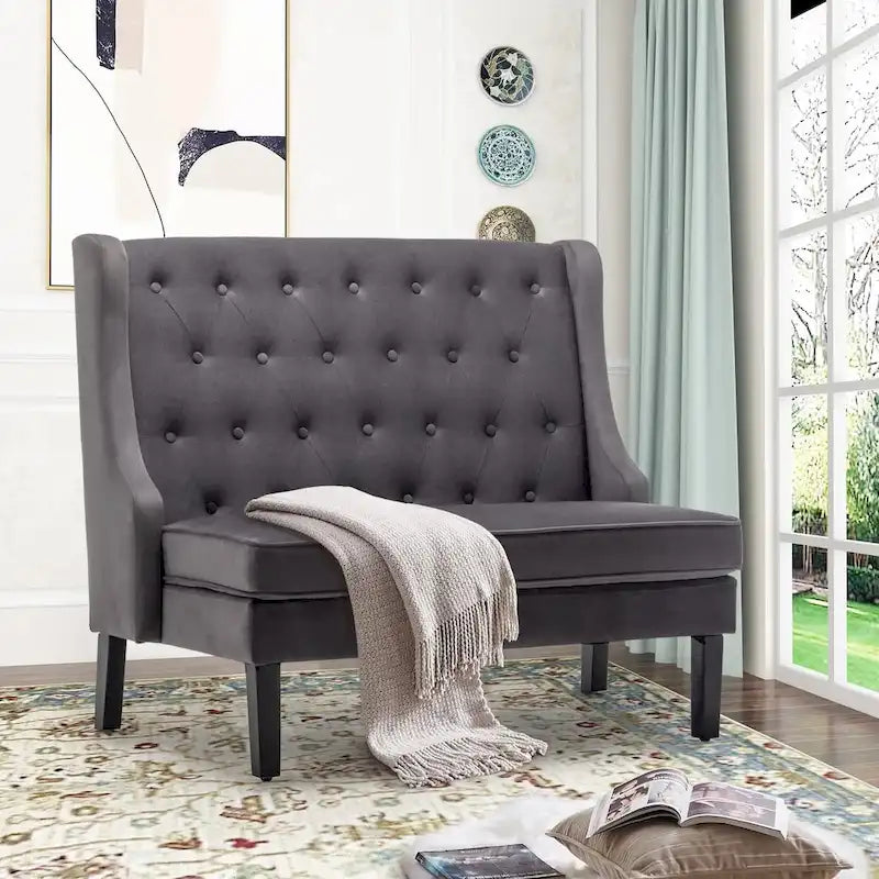 Banco loveseat moderno, sofá loveseat, banco tipo settee con respaldo alto para el comedor, la sala, el pasillo o la entrada