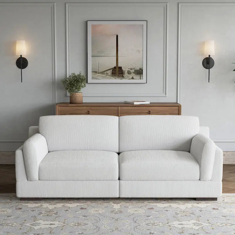 Nowoczesna 90-calowa sofa dwuosobowa z sztruksu z głębokim siedziskiem