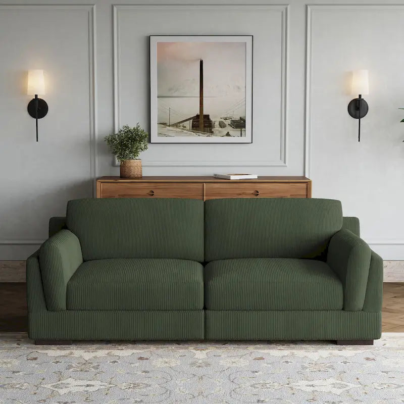 Nowoczesna 90-calowa sofa dwuosobowa z sztruksu z głębokim siedziskiem