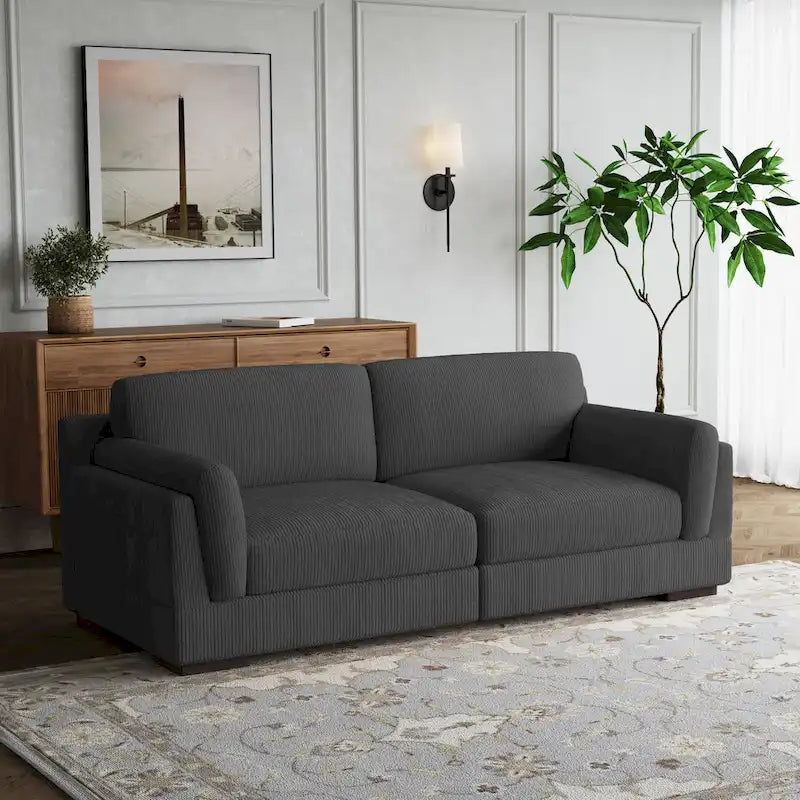 Nowoczesna 90-calowa sofa dwuosobowa z sztruksu z głębokim siedziskiem