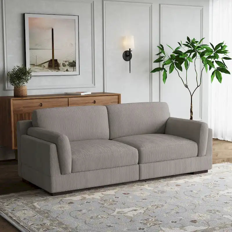 Nowoczesna 90-calowa sofa dwuosobowa z sztruksu z głębokim siedziskiem