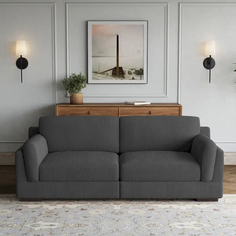 Nowoczesna 90-calowa sofa dwuosobowa z sztruksu z głębokim siedziskiem