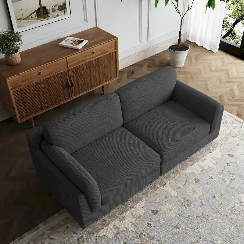 Nowoczesna 90-calowa sofa dwuosobowa z sztruksu z głębokim siedziskiem