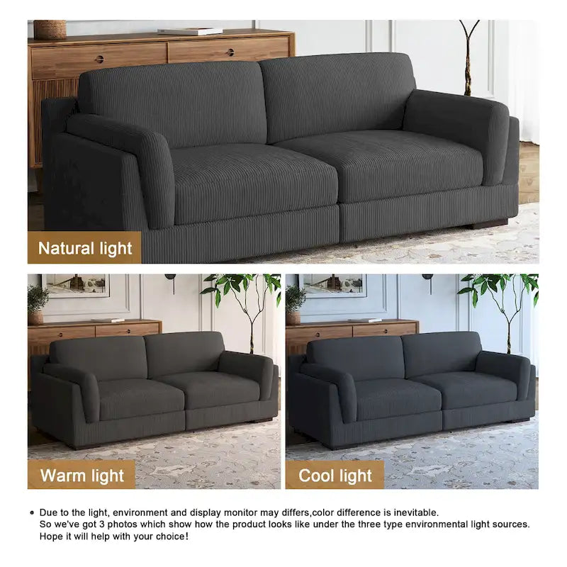 Nowoczesna 90-calowa sofa dwuosobowa z sztruksu z głębokim siedziskiem