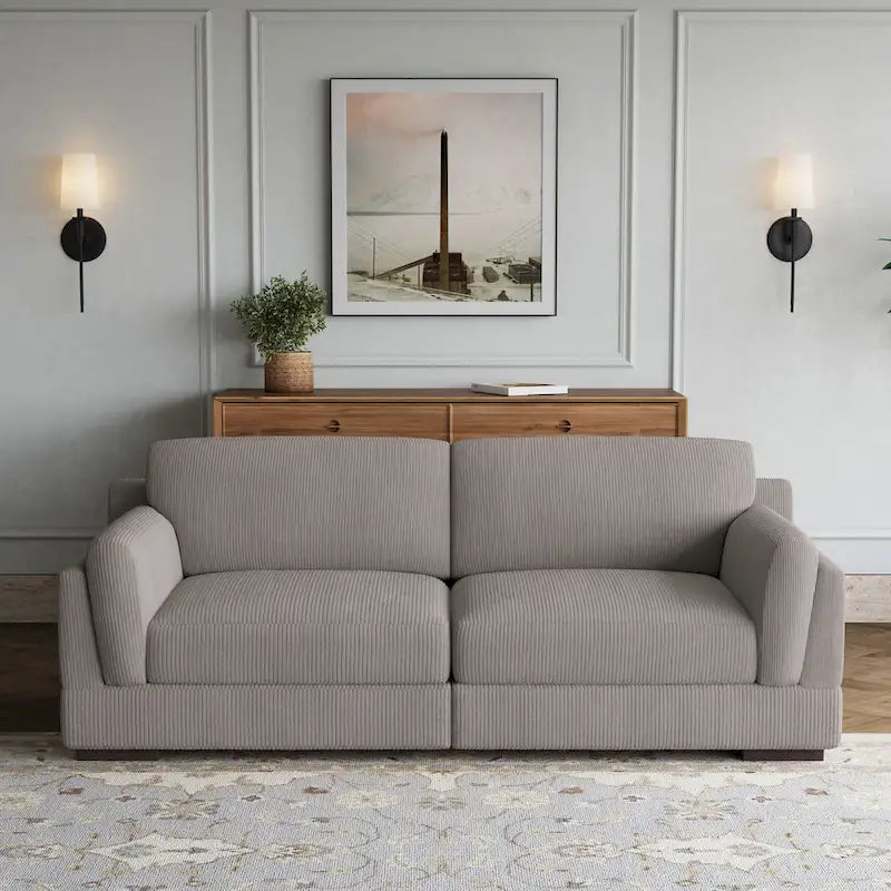 Nowoczesna 90-calowa sofa dwuosobowa z sztruksu z głębokim siedziskiem