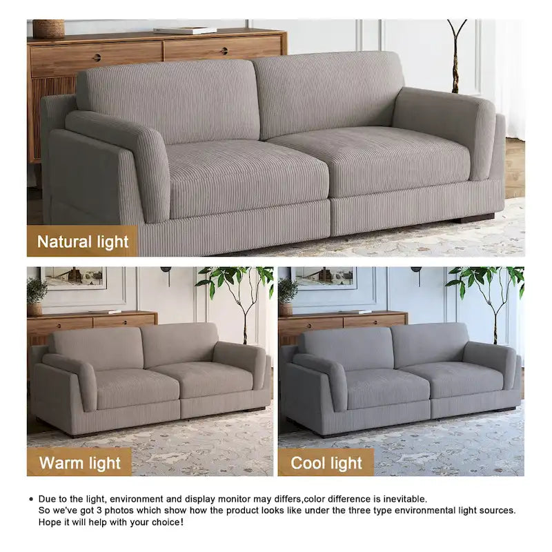 Nowoczesna 90-calowa sofa dwuosobowa z sztruksu z głębokim siedziskiem