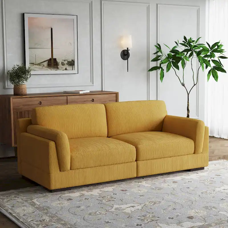 Nowoczesna 90-calowa sofa dwuosobowa z sztruksu z głębokim siedziskiem