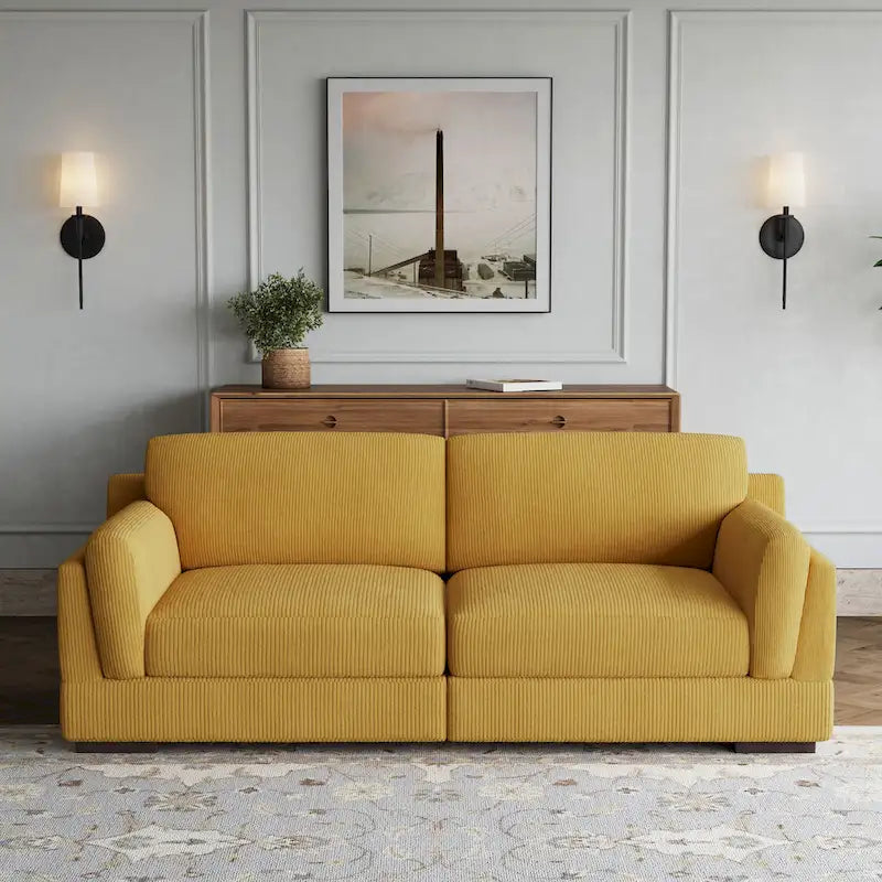 Nowoczesna 90-calowa sofa dwuosobowa z sztruksu z głębokim siedziskiem