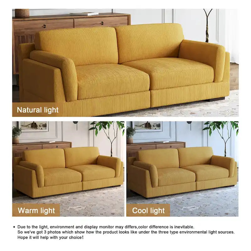 Nowoczesna 90-calowa sofa dwuosobowa z sztruksu z głębokim siedziskiem
