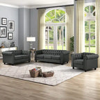 Set di sedie, divanetto e divano Chesterfield imbottiti con bottoni Morden Fort, 3 pezzi per il soggiorno, in lino, con gambe in legno massello