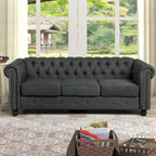 Set di sedie, divanetto e divano Chesterfield imbottiti con bottoni Morden Fort, 3 pezzi per il soggiorno, in lino, con gambe in legno massello