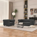Morden Fort gombtűzött, kárpitozott Chesterfield kanapészett, fotellel és kanapéval, 2 darabos, nappaliba, lenvászon, tömörfa lábakkal