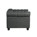 Morden Fort gombtűzött, kárpitozott Chesterfield kanapészett, fotellel és kanapéval, 2 darabos, nappaliba, lenvászon, tömörfa lábakkal
