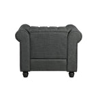 Morden Fort gombtűzött, kárpitozott Chesterfield kanapészett, fotellel és kanapéval, 2 darabos, nappaliba, lenvászon, tömörfa lábakkal