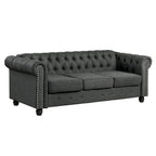 Morden Fort gombtűzött, kárpitozott Chesterfield kanapészett, fotellel és kanapéval, 2 darabos, nappaliba, lenvászon, tömörfa lábakkal