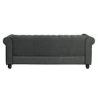 Morden Fort gombtűzött, kárpitozott Chesterfield kanapészett, fotellel és kanapéval, 2 darabos, nappaliba, lenvászon, tömörfa lábakkal