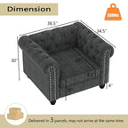 Morden Fort gombtűzött, kárpitozott Chesterfield kanapészett, fotellel és kanapéval, 2 darabos, nappaliba, lenvászon, tömörfa lábakkal