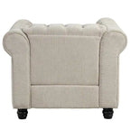 Morden Fort gombtűzött, kárpitozott Chesterfield kanapészett, fotellel és kanapéval, 2 darabos, nappaliba, lenvászon, tömörfa lábakkal