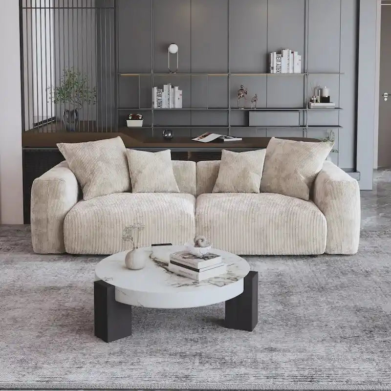 Sofá y loveseat cómodos de asiento profundo, tapizados de pana, con patas de madera maciza para la sala de estar