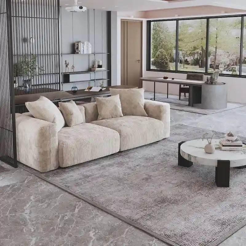 Sofá y loveseat cómodos de asiento profundo, tapizados de pana, con patas de madera maciza para la sala de estar