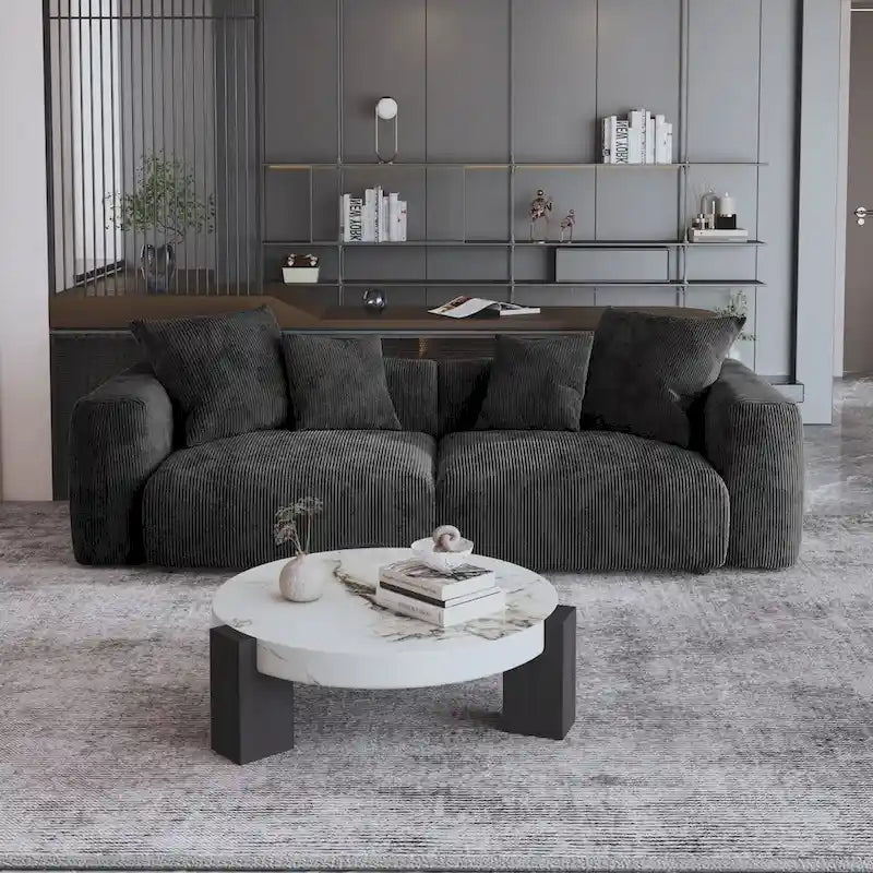 Sofá y loveseat cómodos de asiento profundo, tapizados de pana, con patas de madera maciza para la sala de estar