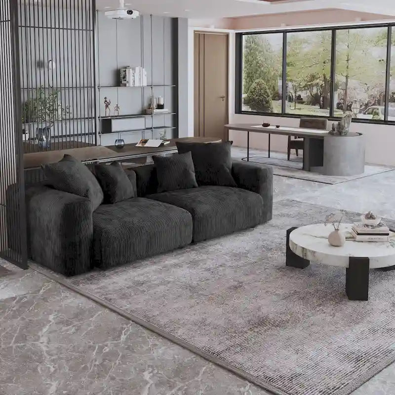 Sofá y loveseat cómodos de asiento profundo, tapizados de pana, con patas de madera maciza para la sala de estar
